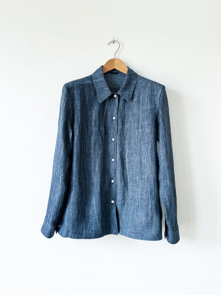 Giacca camicia in 100% lino effetto delavè